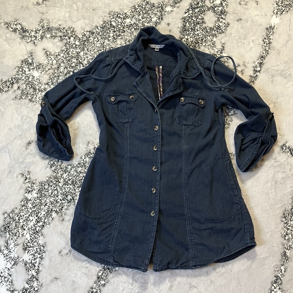 Cabi Jacket Womens Size Small Blue Button Up Chambray Mid Length‎ Pockets